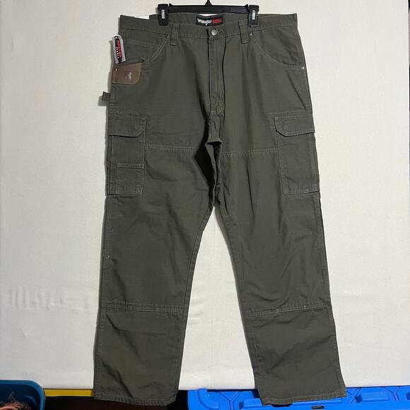 Wrangler Riggs Workwear Ranger Cargo Pants Ripstop Double Knee Green - Size 40 - Picture 2 of 7